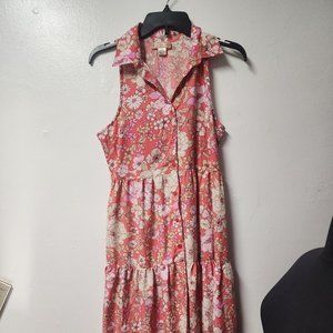B.O.G. Collective Coral Floral Polyester Shirtdress Medium Casual Summer Party